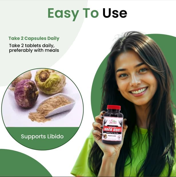 Organic Maca Root Extract 1500 mg, Peak Performance for Men & Women, Sustained Energy & Hormone Support with Black Pepper, Non-GMO, 60 Tablets, US-Made
