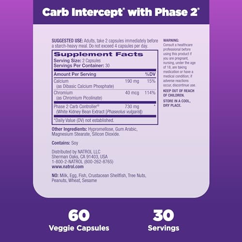 Natrol Carb Intercept with Phase 2 Starch Neutralizer, 60 Capsules