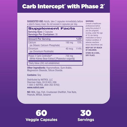 Natrol Carb Intercept with Phase 2 Starch Neutralizer, 60 Capsules