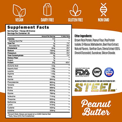 Steel Supplements Veg-PRO | Vegan Protein Powder, Peanut Butter | 25 Servings (1.65lbs)