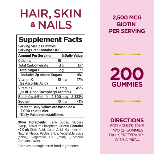 Nature's Bounty Optimal Solutions Hair, Skin and Nails Gummies with Biotin, 25000 mcg