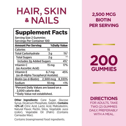 Nature's Bounty Optimal Solutions Hair, Skin and Nails Gummies with Biotin, 25000 mcg