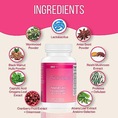 365 HER Biolicious Natural Vaginal Care Supplement (60 Capsules) | Neutralizes Odor and Reduces Discharge
