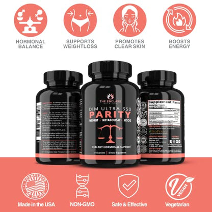 DIM Supplement 350mg. Estrogen Balance for Women & Men, Hormonal Acne Supplements