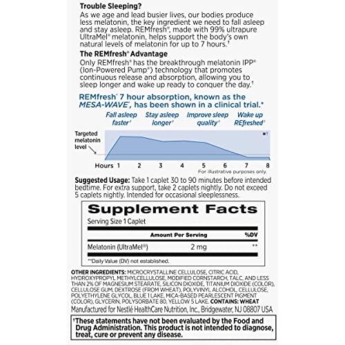 REMfresh 2mg Advanced Melatonin Sleep Aid Supplement (36 Caplets)