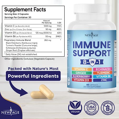 NEW AGE 8 in 1 Immune Support Booster Supplement with Echinacea, Vitamin C and Zinc