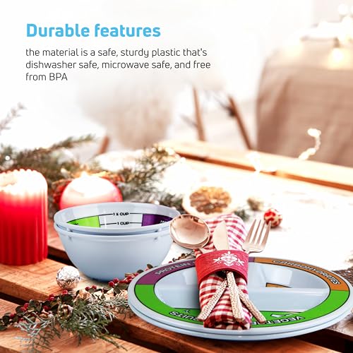 Portion Control Bariatric Plates and Bowls Set of 2 (4pcs Total) - Self-Measuring Plates