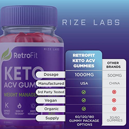 rize labs (2 Pack) RetroFit Keto Gummies - Retro Fit ACV for Advanced Weight Loss