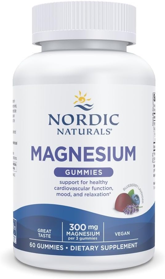 Nordic Naturals Magnesium Gummies, Vegan, Blueberry Lavender - 60 Count | Supports Relaxation, Mood & Heart Health - Non-GMO Magnesium Supplement for Adults - 20 Servings of Magnesium Glycinate