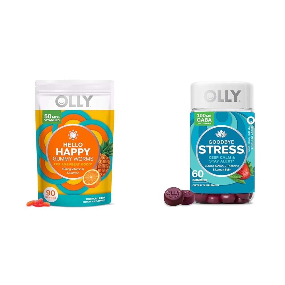 OLLY Hello Happy Gummy Worms, Mood Balance Support, Vitamin D, Saffron, Adult 