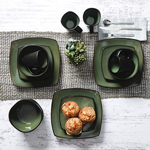 Gibson 99811.16R Dinnerware set, Soho Square, Green, Service for 4 (16pc)