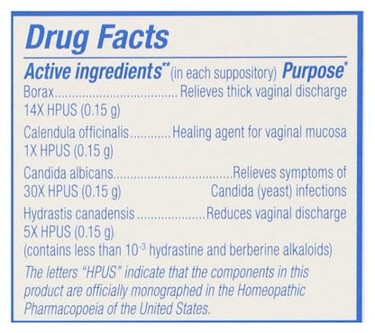 Boiron YeastCalm Homeopathic Suppositories for Yeast Infections, Burning, Discharge