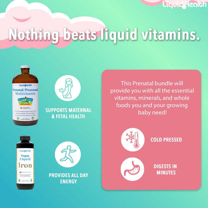 LIQUIDHEALTH Prenatal Baby Booster Pregnancy Vitamin Bundle - Vegan Women's Prenatal Multivitamin