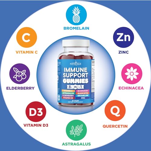 NEW AGE 8 in 1 Immune Support Booster Supplement with Elderberry, Vitamin C