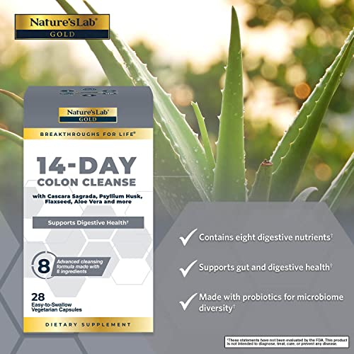 Nature's Lab Gold 14 Day Colon Cleanse* - Blend of Probiotics, Fiber, Flavonoids