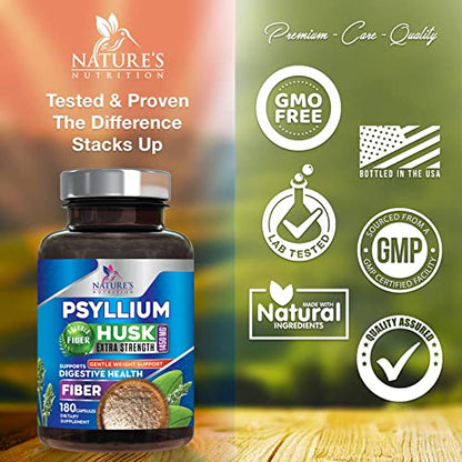 High Absorption Psyllium Husk Capsules 1450mg, Natural Soluble Fiber Supplement Non-GMO