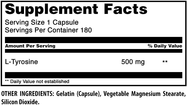 Amazing Formulas L-Tyrosine Amino Acid Supplement | 500 Mg per Serving | 180 Capsules | Non-GMO | Gluten-Free | Made in USA