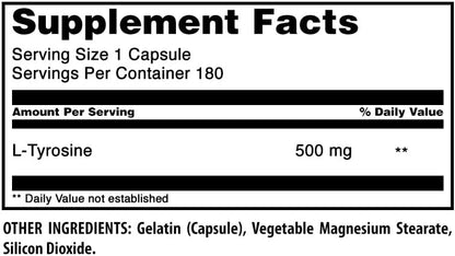 Amazing Formulas L-Tyrosine Amino Acid Supplement | 500 Mg per Serving | 180 Capsules | Non-GMO | Gluten-Free | Made in USA