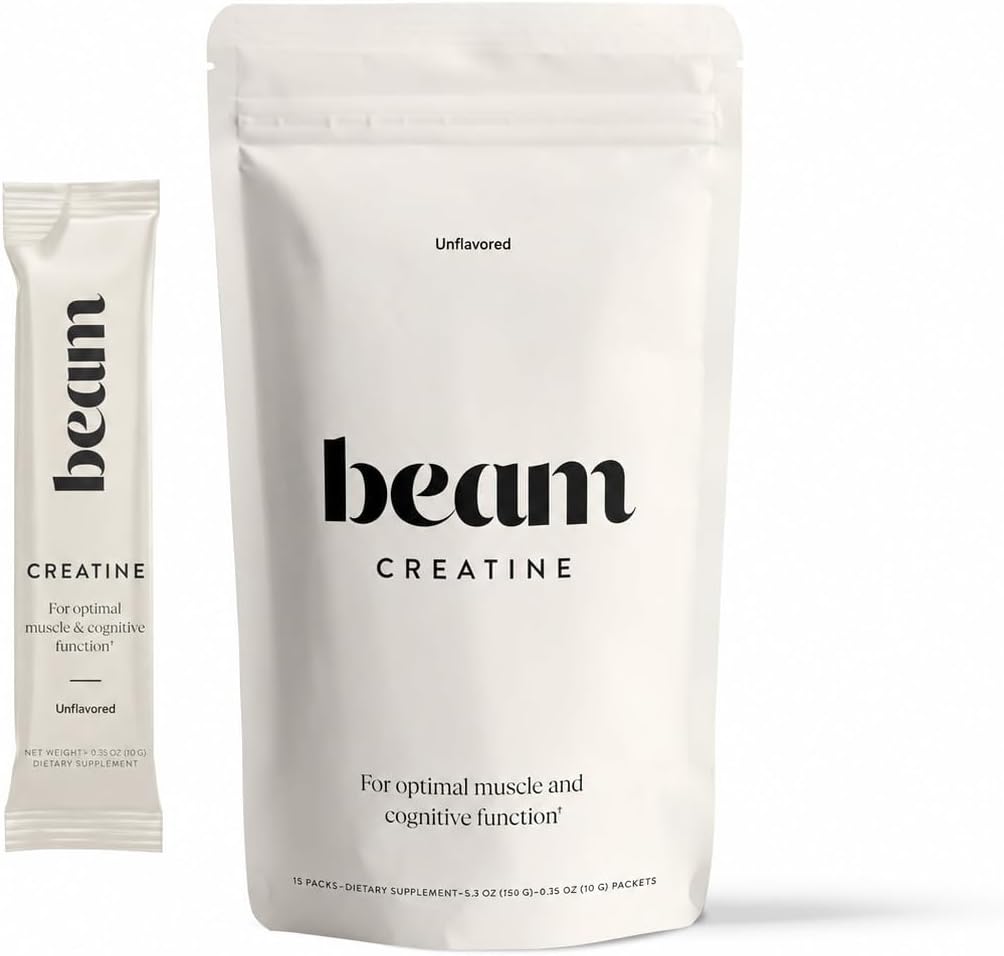 BEAM Creatine Monohydrate Powder – 5g Micronized Creatine Monohydrate, Third Party Tested Creatine for Women & Men, Muscle Strength, Growth, Recovery & Cognitive Support, Unflavored, 5 Servings
