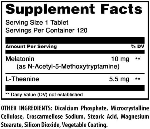 Amazing Formulas Melatonin 10 Mg Plus L-Theanine 5.5 Mg Supplement | Tablets | Non-GMO | Gluten Free | Made in USA | (1 Pack, 120 Tablets)