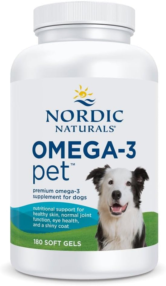 Nordic Naturals Omega-3 Fish Oil for Dogs with EPA + DHA - 180 Count | Easy-to-give soft gel capsules deliver 320 mg omega-3 per serving to support heart, skin, coat, and immune health in dogs