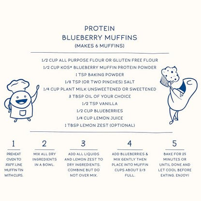KOS Plant Based Protein Powder, Blueberry Muffin - Organic Pea Protein Superfood