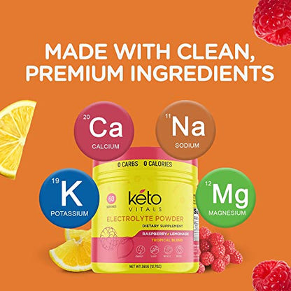 Keto Vitals Electrolytes Powder - Sugar Free Keto Electrolytes Powder with Potassium