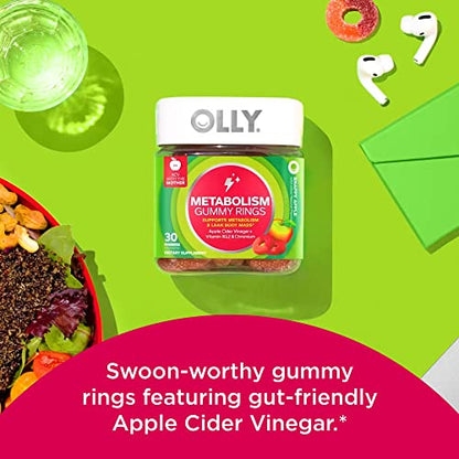 OLLY Metabolism Gummy Rings, Apple Cider Vinegar, Vitamin B12, Chromium, Energy and Digestive Health