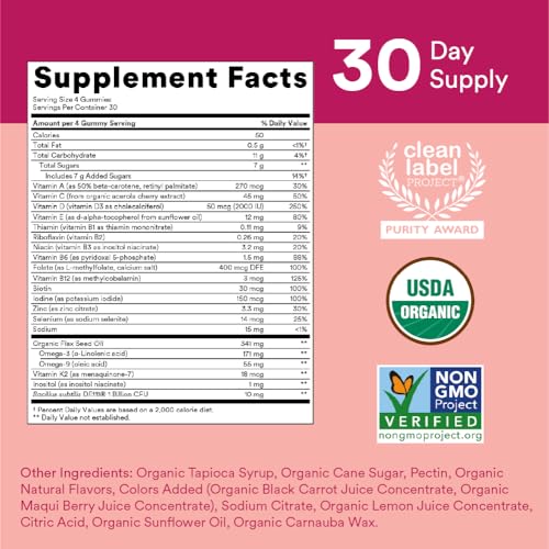 SmartyPants Organic Women's Multivitamin Gummies: Biotin, Probiotics, Methylfolate