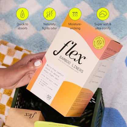 Flex Bamboo Panty Liners (50 Count) | Ultra Thin Daily Pantyliners | Fragrance-Free Feminine Care