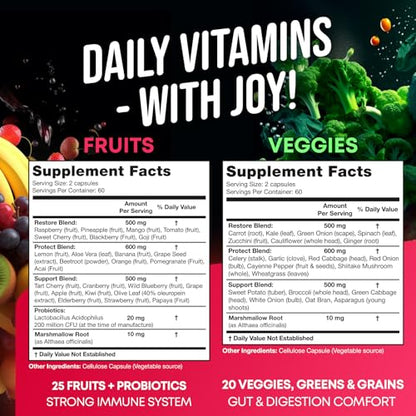 Fruits and Veggies Supplement - High Fiber Supplement for Immunity, Gut & Energy