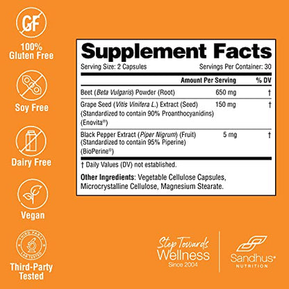 Sandhu's Beet Root Powder Capsules with Bioperine| 60 Capsules, 60 Days Supply