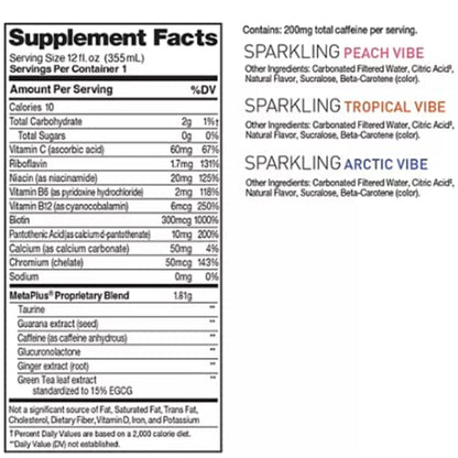 CELSIUS Energy Drink |Functional Essential Energy Drink Peach Vibe, Tropical and Arctic