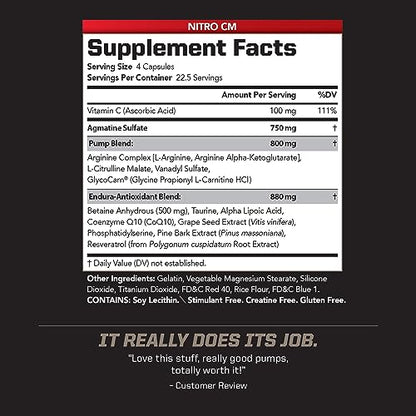 PMD Sports Nitro cm - Nitric Oxide with Agmatine Pre Workout Supplement - Muscle