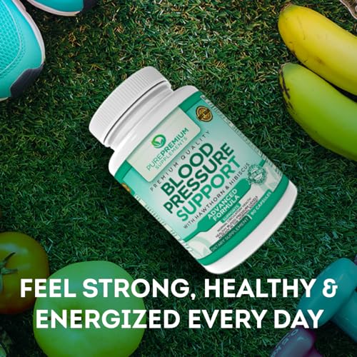 PurePremium Blood Pressure Support Supplement with Hawthorn, Hibiscus & Garlic Extract