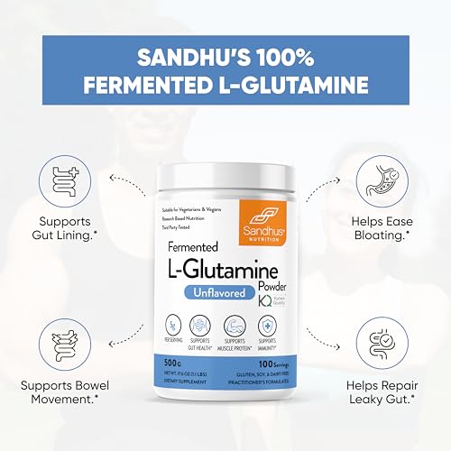 Sandhu's L-Glutamine - 100 Servings -Made in USA -500 Gram- Non-GMO- Amino