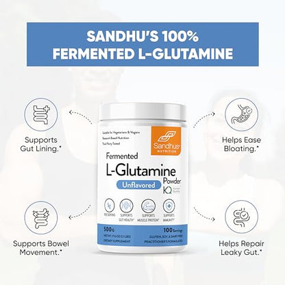 Sandhu's L-Glutamine - 100 Servings -Made in USA -500 Gram- Non-GMO- Amino