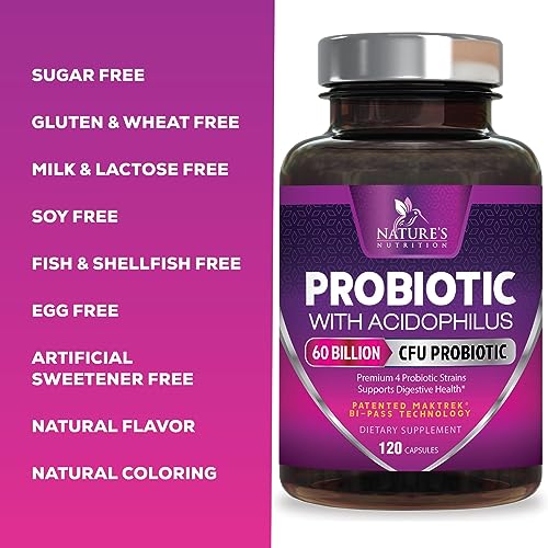 Probiotics, 60 Billion CFU per Serving, Probiotic with Prebiotics for Digestive & Immune Health