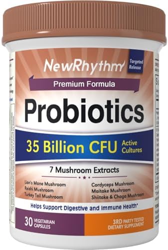 NewRhythm Probiotics Bundle: Probiotics for Women, 100 Billion CFU 18 Strains, Prebiotics, 60 Capsules and Probiotics 35 Billion CFU for Women & Men, 7 Mushroom Extract, 30 Caps