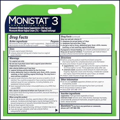 Monistat 3 Day Yeast Infection Treatment for Women, 3 Miconazole Suppository Inserts & External