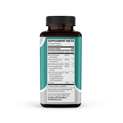 LifeSeasons Stem Boost-R - Stem Cell Support - Naturally Repair Damaged Tissue - Vitamin Supplement Rich in Antioxidants - Royal Jelly, Spirulina, Blueberry, Brown Seaweed & L-Carnosine - 120 Capsules