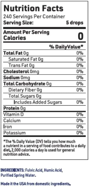 Fulvic Humic Acid 75 + Ionic Trace Minerals - Plant Derived in USA - Fulvic Acid Minerals Liquid Concentrate for Energy, Gut Health and Hydration- 500 mg of Fulvic Humic Acid per Serving - 2 oz.