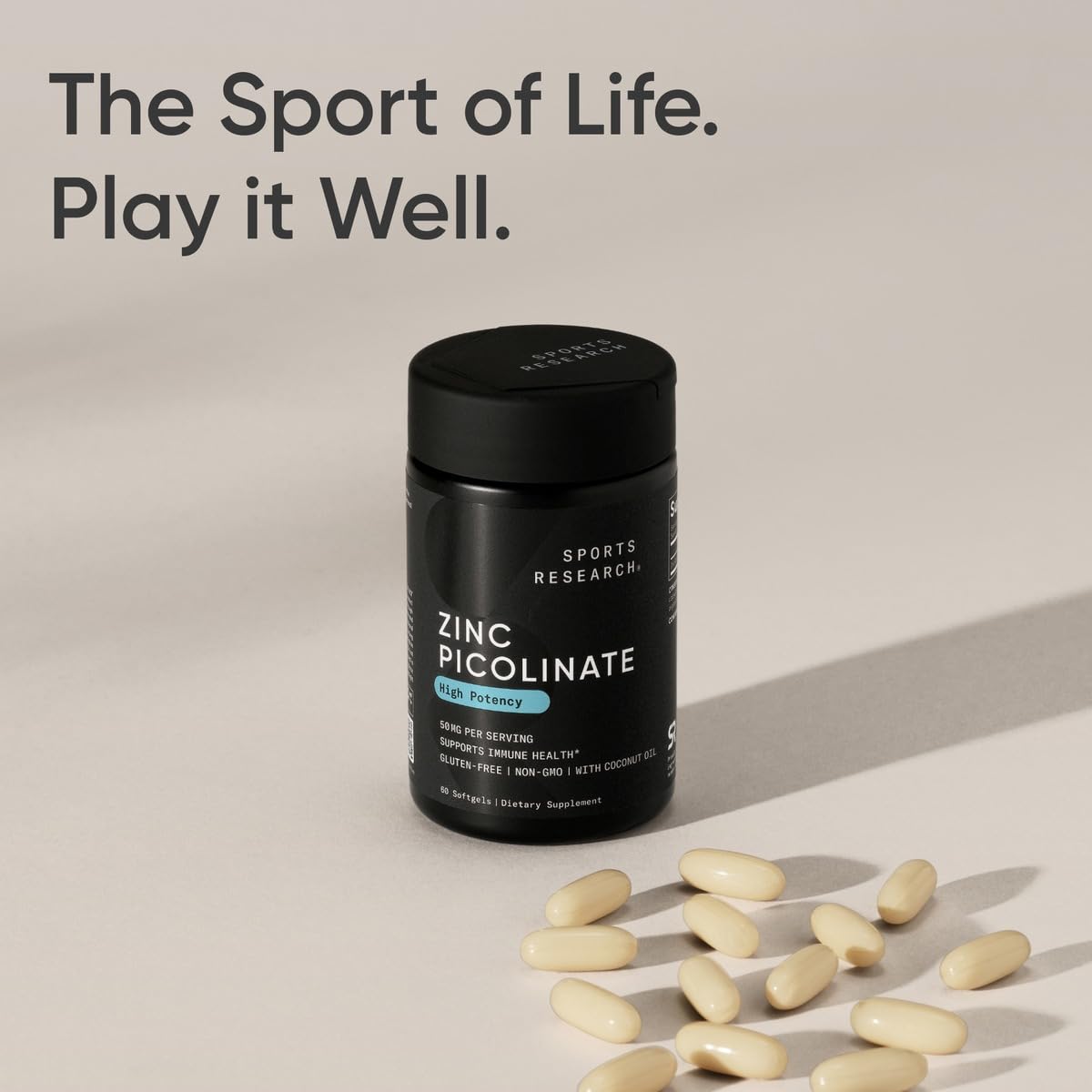 Sports Research High Potency Zinc Picolinate 30mg with Organic Coconut Oil | Highly Absorbable Zinc Supplement for Healthy Immune & Enzyme Function - Non-GMO Tested & Gluten-Free (90 Liquid Softgels)