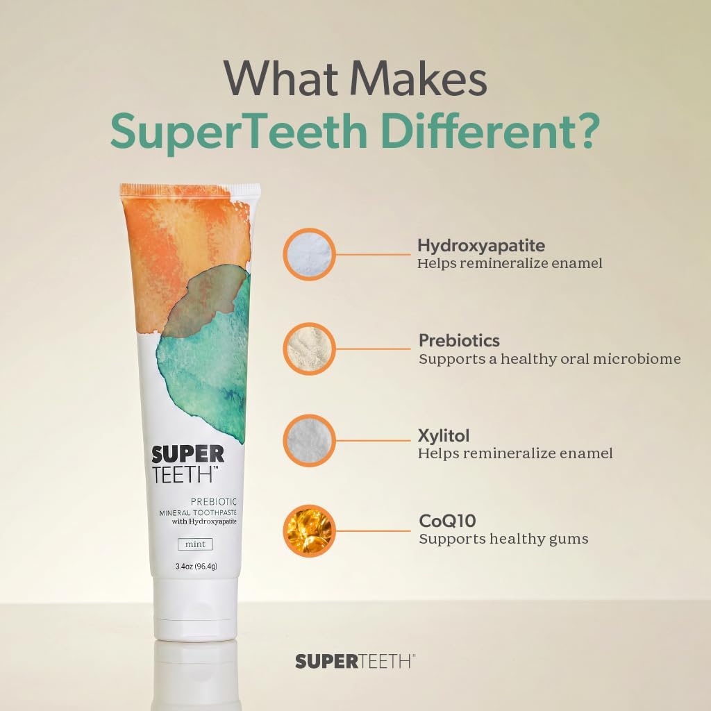 SuperTeeth Prebiotic Hydroxyapatite Toothpaste, Fluoride-Free - Mint