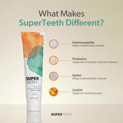 SuperTeeth Prebiotic Hydroxyapatite Toothpaste, Fluoride-Free - Mint