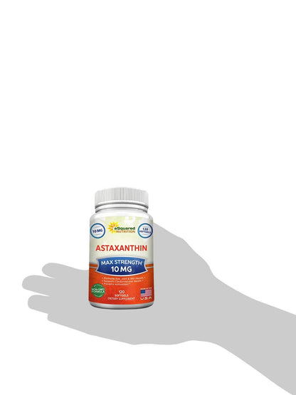 aSquared Nutrition Astaxanthin Supplement - Natural Astaxanthin Pills from Haematococcus Pluvialis Extract for Pure Energy - Max Strength 10mg - 120 Softgels