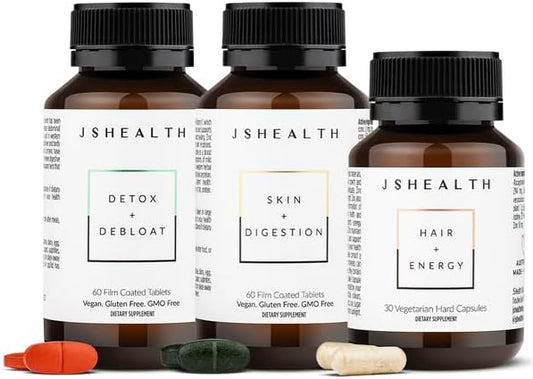JSHealth Vitamins Signature Bundle | Includes Hair + Energy, Detox + Debloat, and Skin + Digestion Supplements