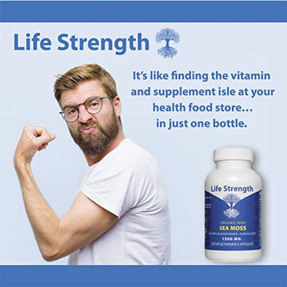 Life Strength Organic Sea Moss 120 CT Wildcrafted Irish Sea Moss and Bladderwrack Burdock