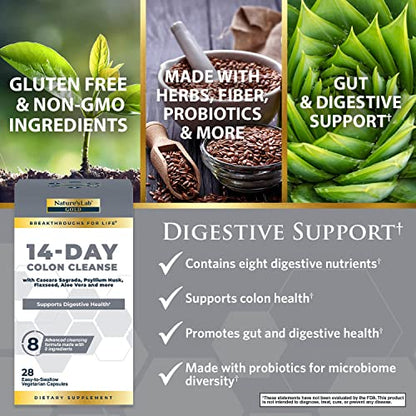 Nature's Lab Gold 14 Day Colon Cleanse* - Blend of Probiotics, Fiber, Flavonoids