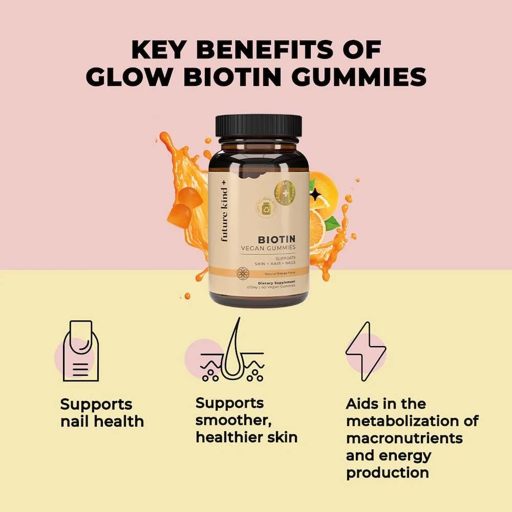 Future Kind Vegan Biotin Gummies for Hair, Skin and Nails – Vegan Collagen Supplement with Vitamin A, C & E – Natural Strawberry Flavor – 30 Gummies